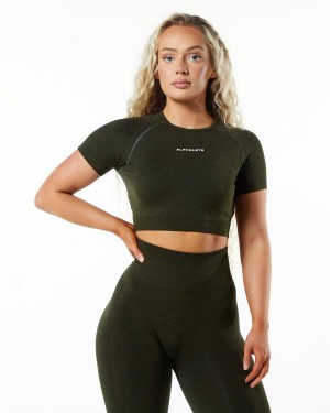 Camisas Alphalete Amplify SS Crop Mujer Evergreen | CHALZK-638