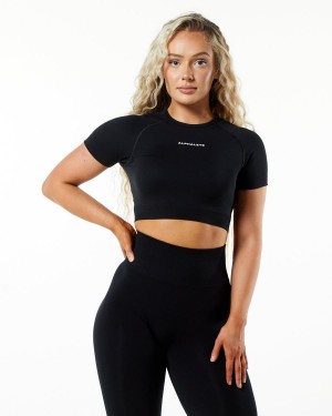 Camisas Alphalete Amplify SS Crop Mujer Negras | SLHNQY-673