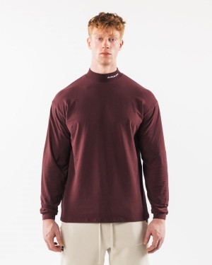 Camisas Alphalete Brushed Core Mock Neck LS Hombre Sangria | KXVUYA-981