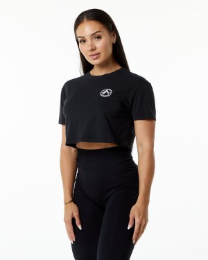 Camisas Alphalete Dynasty Crop Mujer Negras | LZAETR-169