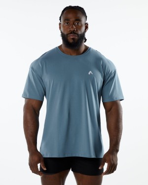 Camisas Alphalete Emblem Tee Hombre Azules | OWXLUB-081