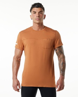 Camisas Alphalete Evo Pocket Tee Hombre Camel | CIHFMR-164