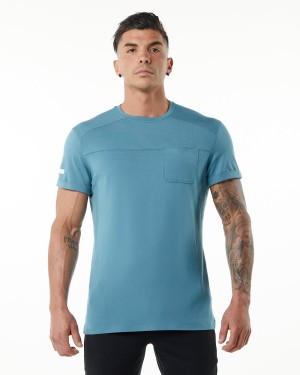 Camisas Alphalete Evo Pocket Tee Hombre Azules | OYNPCK-536