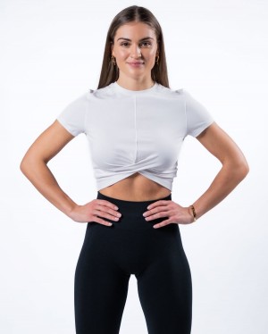 Camisas Alphalete Evo Twist Crop Mujer Blancas | QSJHYM-792