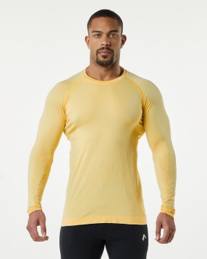 Camisas Alphalete Hero Long Sleeve Tee Hombre Faded Honey | CIPLXR-982