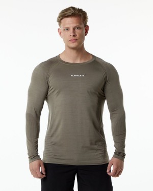 Camisas Alphalete Ozone LS Tee Hombre Cedar | PDFMOZ-052