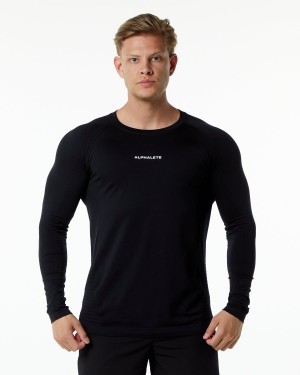 Camisas Alphalete Ozone LS Tee Hombre Negras | PWFJYS-246