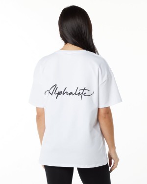 Camisas Alphalete Signature Oversized Tee Mujer Blancas | BNATQJ-463