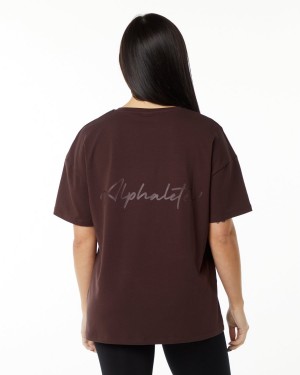 Camisas Alphalete Signature Oversized Tee Mujer Burdeos | HYTFKV-731