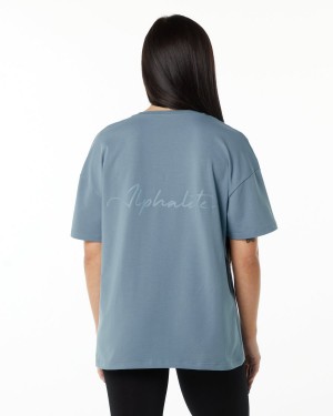 Camisas Alphalete Signature Oversized Tee Mujer Azules | TANZHY-203