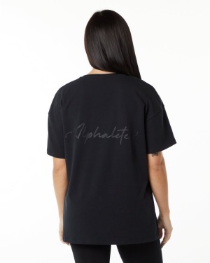 Camisas Alphalete Signature Oversized Tee Mujer Negras | YRPNBC-853