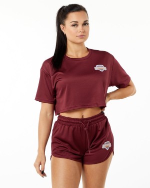 Camisas Alphalete Varsity Crop Mujer Crimson | SEOHFL-701