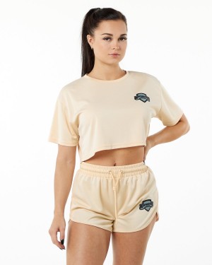 Camisas Alphalete Varsity Crop Mujer Tan | VTXGES-402