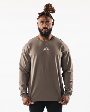 Camisas Alphalete Wolf Head LS Tee Hombre Desert Taupe | RPLVJO-415