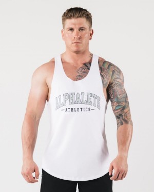 Camiseta Tirantes Alphalete AA Raw Cut Tank Hombre Blancas | VZGKTC-387