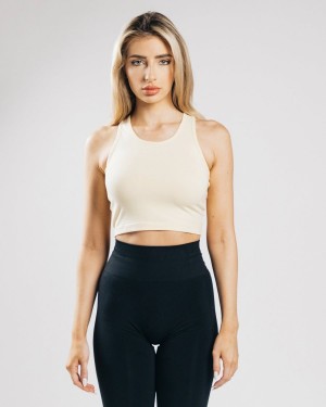 Camiseta sin Manga Alphalete Essential Crop Tank Mujer Sea Salt | DBUMHW-390