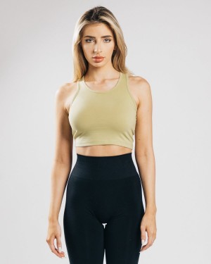 Camiseta sin Manga Alphalete Essential Crop Tank Mujer Verde Oliva Claro | MSNIWD-108