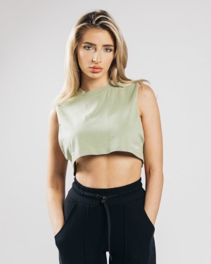 Camiseta sin Manga Alphalete Heavy Algodon Cropped Cutoff Mujer Matcha | FNYGVO-609