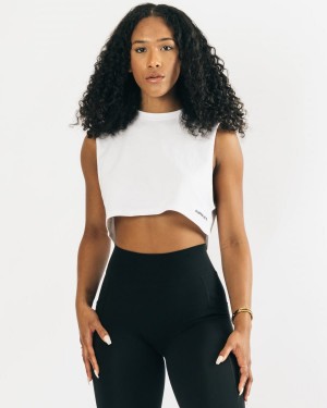 Camiseta sin Manga Alphalete Heavy Algodon Cropped Cutoff Mujer Blancas | KCVPJW-102