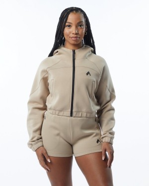 Chaquetas Alphalete ELMTS Full-Zip Crop Jacket Mujer Tan | PERUVH-501