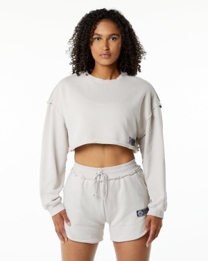 Chaquetas Alphalete Very Terry Crop Pullover Mujer Moonstone | GTUMKR-392