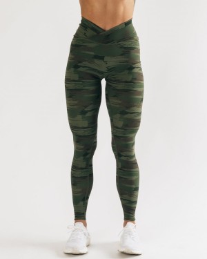 Leggins Alphalete Surface Power Legging Mujer Verde Oliva Camuflaje | DNJTZM-475