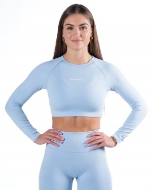 Manga Larga Alphalete Amplify LS Crop Mujer Azules | KNGZXF-483