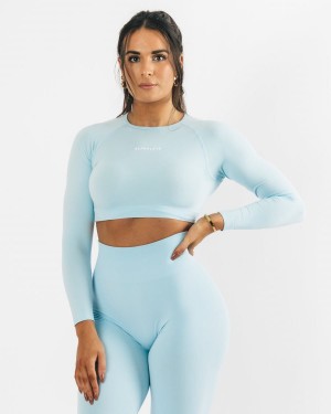 Manga Larga Alphalete Amplify LS Crop Mujer Azules | BYROHI-175