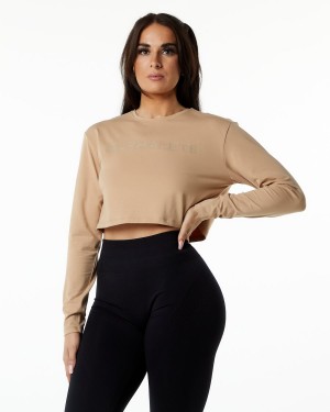 Manga Larga Alphalete Core LS Crop Mujer Taupe | DIJEPL-846