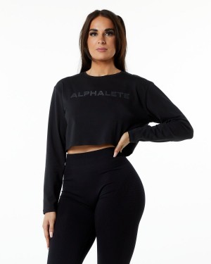 Manga Larga Alphalete Core LS Crop Mujer Blackout | CUKQMG-650