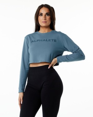 Manga Larga Alphalete Core LS Crop Mujer Azules | PZMVBR-635