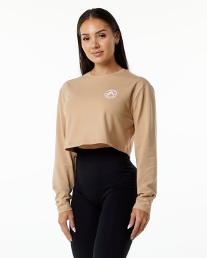 Manga Larga Alphalete Dynasty LS Crop Mujer Taupe | BAPSFN-049