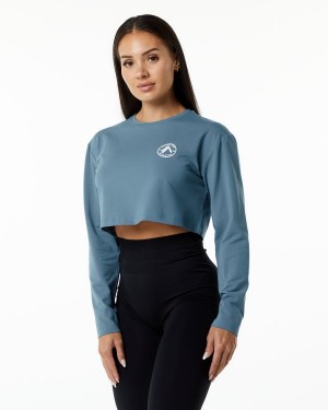 Manga Larga Alphalete Dynasty LS Crop Mujer Azules | WRZQKF-916