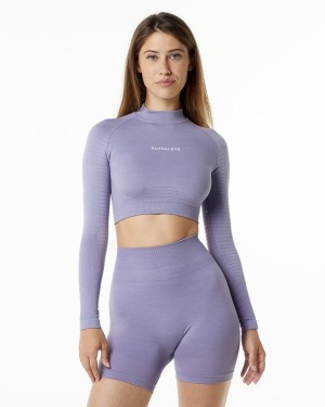 Manga Larga Alphalete Ozone High Neck LS Crop Mujer Lavanda | VZFTNX-836