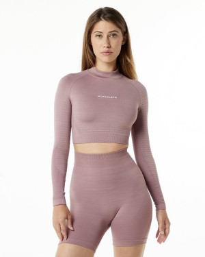 Manga Larga Alphalete Ozone High Neck LS Crop Mujer Mauve | ZSFWGO-894