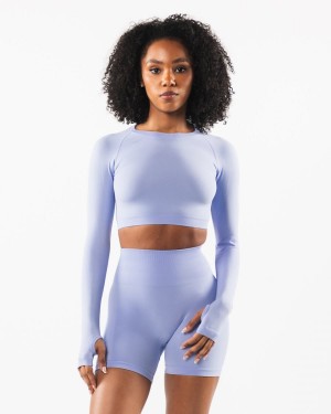 Manga Larga Alphalete Stratus LS Crop Mujer Azules | UADWPZ-361