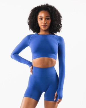 Manga Larga Alphalete Stratus LS Crop Mujer Sapphire | LEMAPX-983