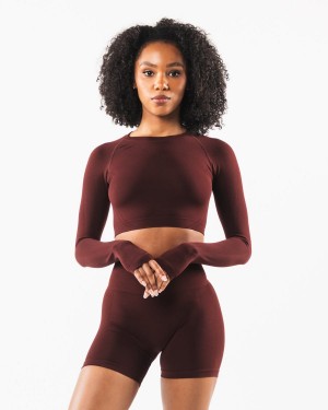 Manga Larga Alphalete Stratus LS Crop Mujer Sangria | TPVFSX-261