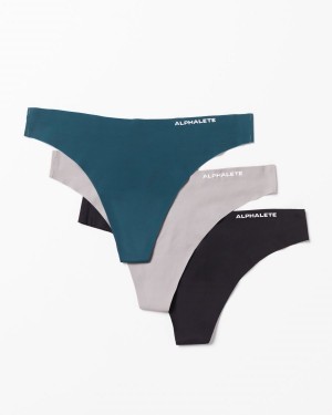 Ropa Interior Alphalete Seamless Tanga 3pk Mujer Gris Azul Marino Negras | UWVOJI-492