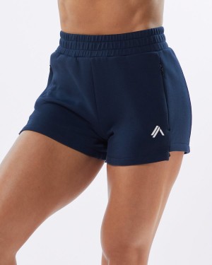 Short Alphalete ELMTS Atléticos Corta 3.5" Mujer Azul Marino | PBVMOH-624