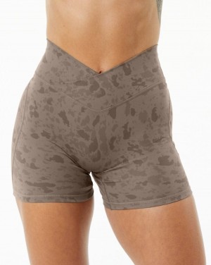 Short Alphalete Surface Power Corta 5" Mujer Pebble Print Mocha | ZWJVIQ-172