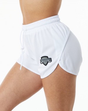 Short Alphalete Varsity Corta 3.25" Mujer Blancas | VJLDTR-487