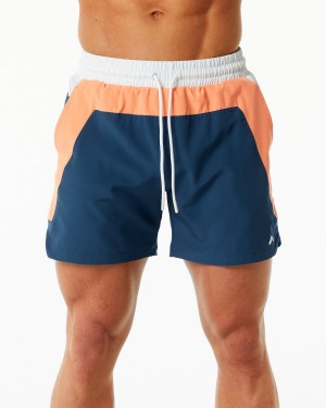 Shorts De Playa Alphalete Swim Trunk 5.5" Hombre Naranjas Azules | MKQSAZ-253