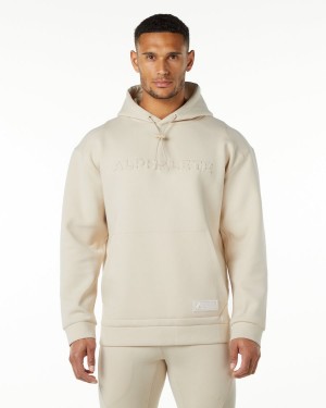 Sudadera con Capucha Alphalete ELMTS Hoodie Hombre Vanilla | VNUHMZ-042