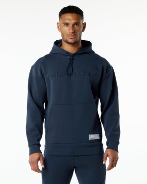 Sudadera con Capucha Alphalete ELMTS Hoodie Hombre Azul Marino | XWOJHV-617