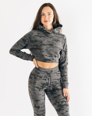 Sudadera con Capucha Alphalete Identity Pro Crop Hoodie Mujer Camuflaje | HWIZGT-853