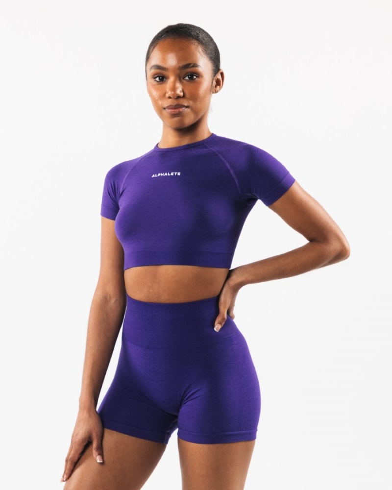 Camisas Alphalete Amplify SS Crop Mujer Moradas | PWBUCA-150