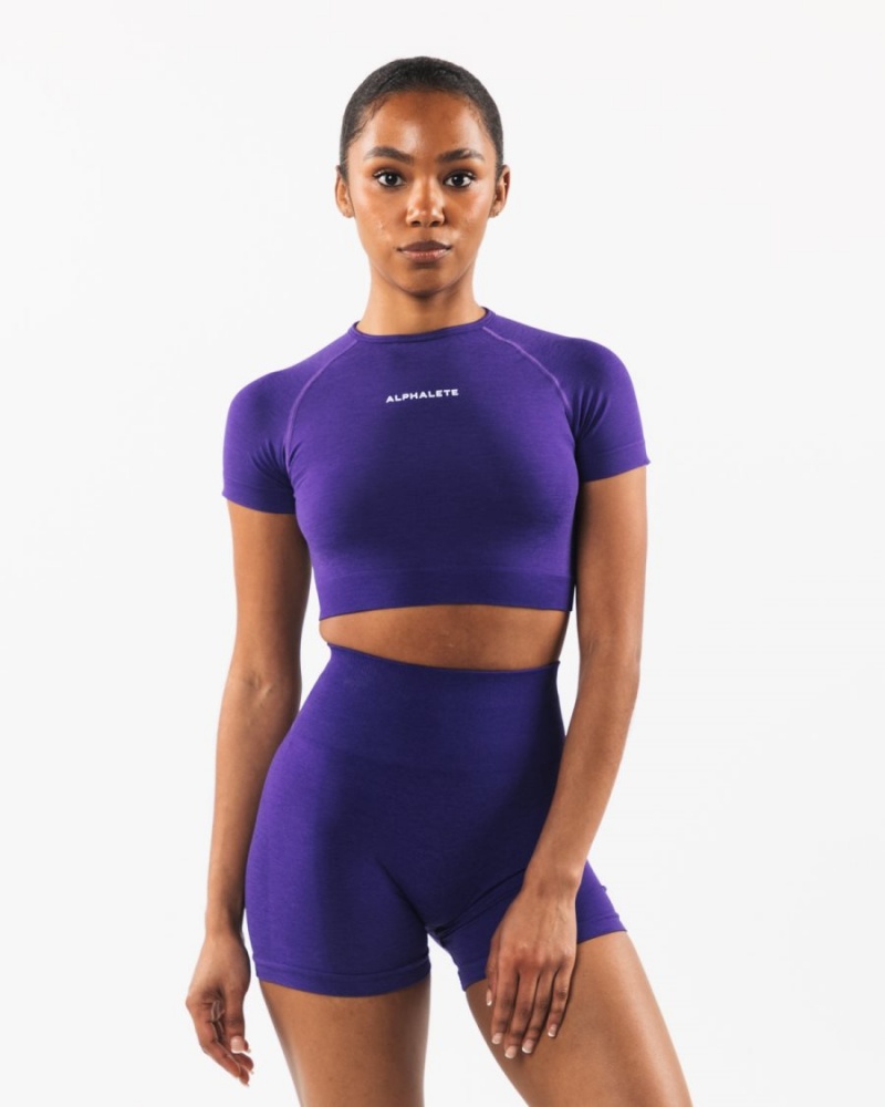 Camisas Alphalete Amplify SS Crop Mujer Moradas | PWBUCA-150