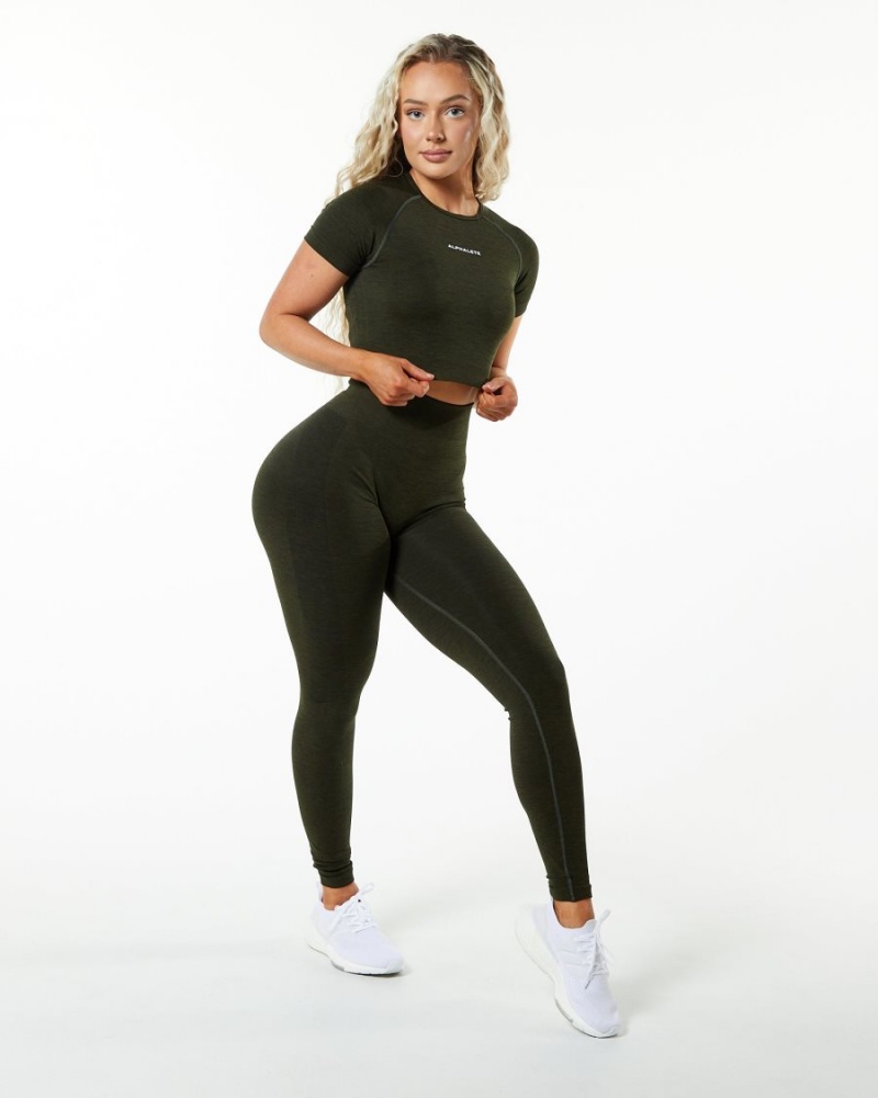 Camisas Alphalete Amplify SS Crop Mujer Evergreen | CHALZK-638