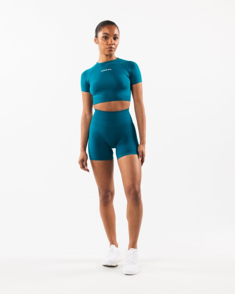 Camisas Alphalete Amplify SS Crop Mujer Galactic Ocean | QHXSVA-861